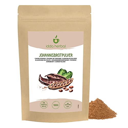 Carobpulver 1kg, Johannisbrotschoten getrocknet und gemahlen, natürlicher Süßstoff für Gebäck, Desserts, Carob Schokolade, Johannisbrotmehl, Johannisbrotpulver Dunkel von IDDA Herbal