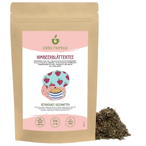 Himbeerblättertee (125g), Loser Tee, Himbeerblätter getrocknet, 100% Natürlich und rein zur Zubereitung von Himbeerblätter Tee und Kräutertee von IDDA Herbal