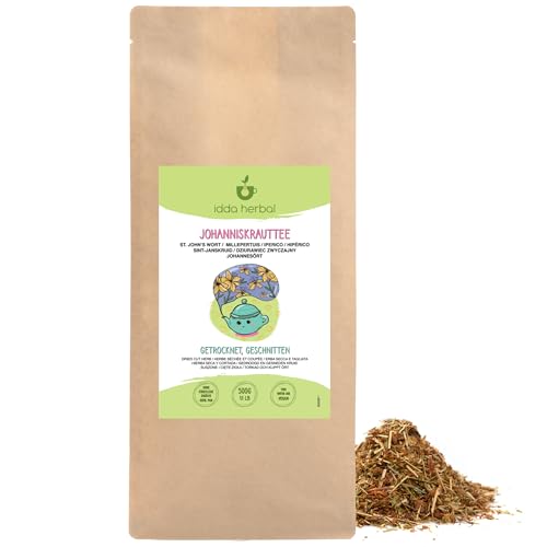 Johanniskraut Loser Tee (500g), Johanniskraut getrocknet und geschnitten, 100% Natürlich und rein zur Zubereitung von Johanniskrauttee und Kräutertee von IDDA Herbal