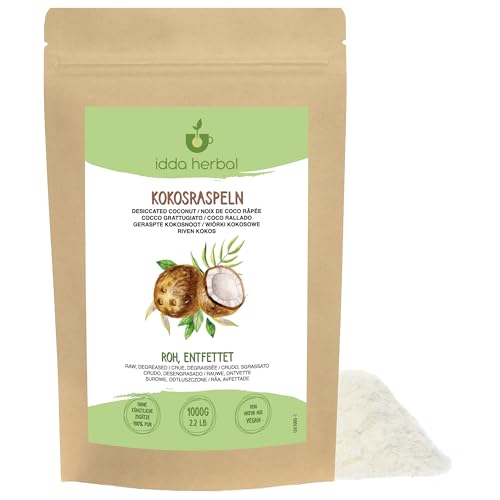 Kokosraspeln (1kg), Getrocknete Kokosnuss, Ungesüßte und ungeröstete Kokosflocken, 100% Natürlich und rein, Vegan von IDDA Herbal