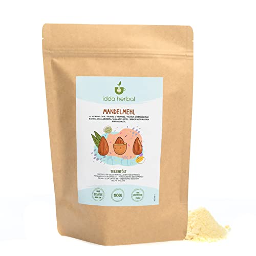 Mandelmehl (1kg), Rohe Mandeln schonend gemahlen, Mandelpulver, Mandeln teilentölt, 100% Natürlich und rein, Glutenfreies Mehl, Keto, Vegan von IDDA Herbal