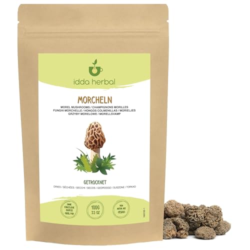 Morcheln getrocknet (100g), Getrocknete Spitzmorcheln, Morchella Pilze, 100% Natürlich und rein, Vegan von IDDA Herbal