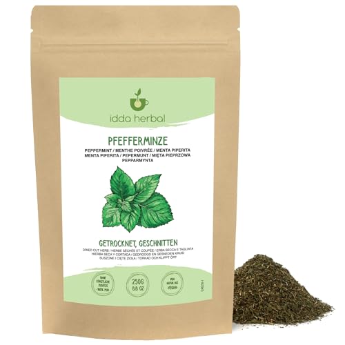 Pfefferminztee (250g), Loser Tee, Pfefferminzblätter getrocknet und geschnitten, 100% Natürliche und reine Pfefferminze für die Zubereitung von Pfefferminz Tee und Kräutertee von IDDA Herbal