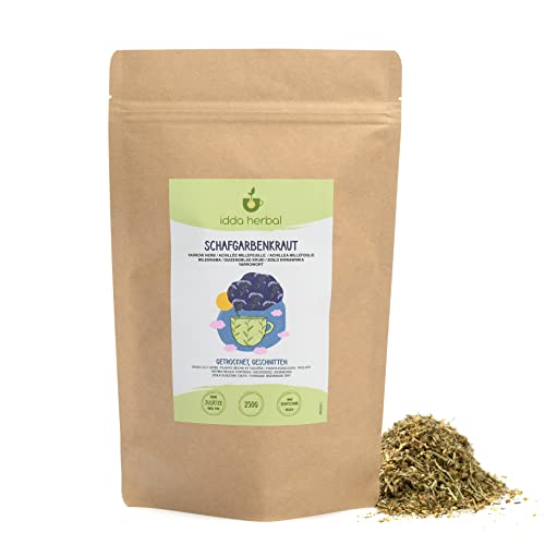 Schafgarbentee (250g), Loser Tee, Schafgarbenkraut getrocknet und geschnitten, 100% Natürlich und rein für die Zubereitung von Schafgarben Tee und Kräutertee von IDDA Herbal