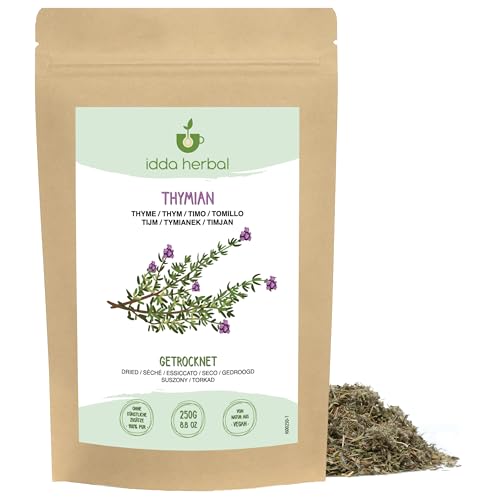 Thymian Tee (250g), Loser Tee, Thymian getrocknet und geschnitten, 100% Natürlich und rein zur Zubereitung von Gewürzmischungen, Kräutertee und Thymiantee von IDDA Herbal