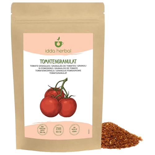 Tomatenflocken (250g), Tomatenstücke 1–3 mm, 100% Natürlich und rein, Vegan, Gewürz aus getrockneten Tomaten für die Zubereitung von Tomatenmark, Nudelsauce, Pizzasauce von IDDA Herbal