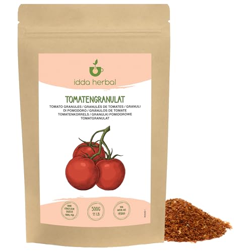 Tomatenflocken (500g), Tomatenstücke 1–3 mm, 100% Natürlich und rein, Vegan, Gewürz aus getrockneten Tomaten für die Zubereitung von Tomatenmark, Nudelsauce, Pizzasauce von IDDA Herbal