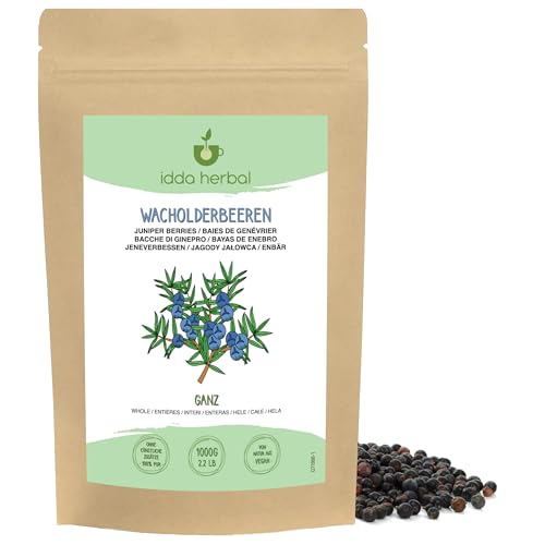 Wacholderbeeren getrocknet (1kg), Wacholderbeeren ganz, Roh und ungesüßt, 100% Natürlich und rein, Vegan von IDDA Herbal