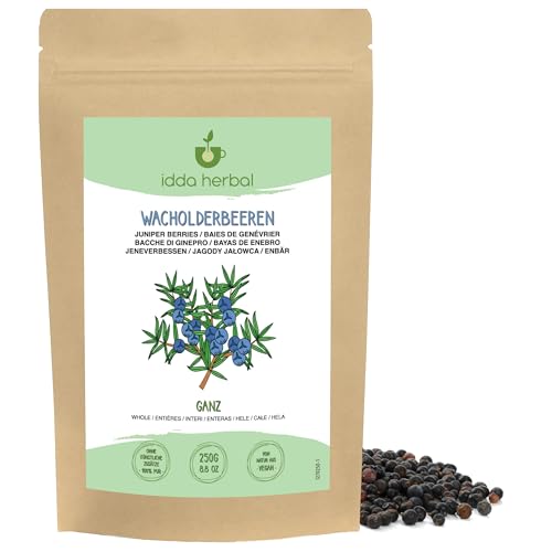 Wacholderbeeren getrocknet (250g), Wacholderbeeren ganz, Roh und ungesüßt, 100% Natürlich und rein, Vegan von IDDA Herbal