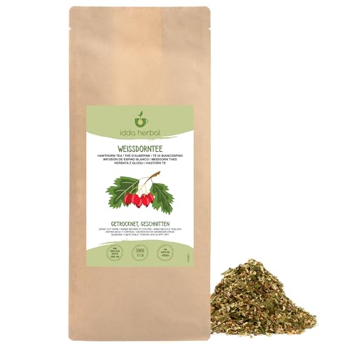 Weißdorn Loser Tee (500g), Weißdorn Blätter mit Blüten, Weissdorn getrocknet und geschnitten, 100% Natürlich und rein für die Zubereitung von Kräutertee und Weißdorntee von IDDA Herbal