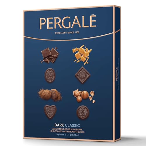 Pralinenschachteln, Schokolade zum Verschenken Pergalé 113 g – Geschmacksrichtungen: Haselnuss, Trüffel, Schokolade und Karamell – 16 Stück. (1 Stück, Dark Classic) von IMPERIAL COAST