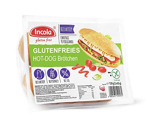 GLUTENFREIE BACKWAREN Hot Dog Brötchen (130g: 2x65g) | Brötchen | Laktosefrei, Sojafrei, Weizenmehlfrei von Incola gluten free