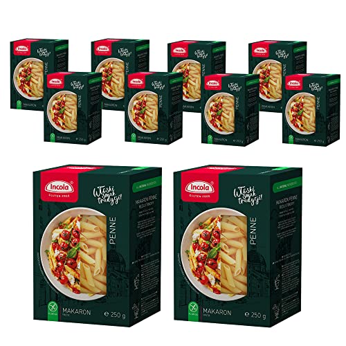 GLUTENFREIE Nudeln PENNE 10x250g glutenfreie Pasta Laktosenfrei ohne Eier Weizenmehlfrei | 2,5 Kg | Vorteilspack von INCOLA
