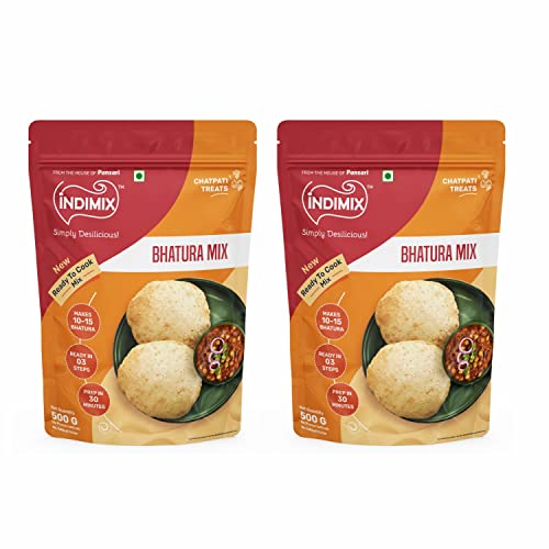 INDIMIX Bhatura-Mix, sofort bereit zum Kochen, gesunde und leckere Bhatura Atta, Mehrkornmehl, 100% natürlich, ohne Konservierungsstoffe, 500 g (2 Stück) von INDIMIX