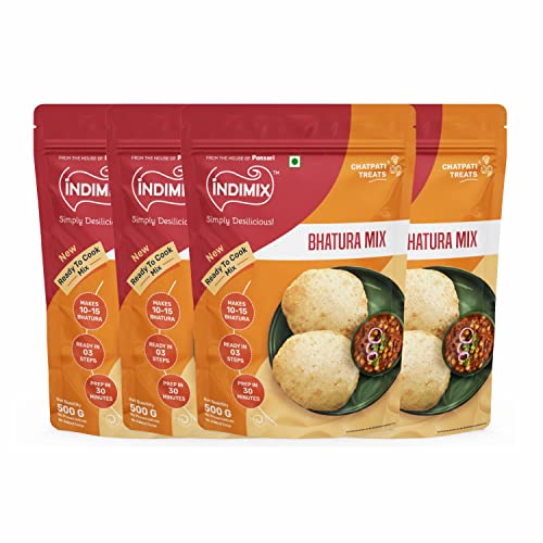 INDIMIX Instant Ready to Cook Bhatura-Mix, gesunde und leckere Bhatura Atta, Mehrkornmehl, 100% natürlich ohne Konservierungsstoffe, 500 g (4 Stück) von INDIMIX