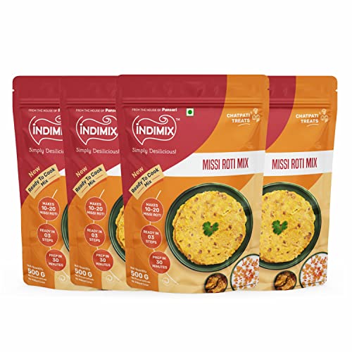 INDIMIX Instant Ready to Cook Missi Atta/Roti Mix 500 g (4 Stück) Gesunde und leckere Atta | Missi Roti Atta | Mehrkornmehl | 100% natürlich ohne Konservierungsstoffe und glutenfrei von INDIMIX