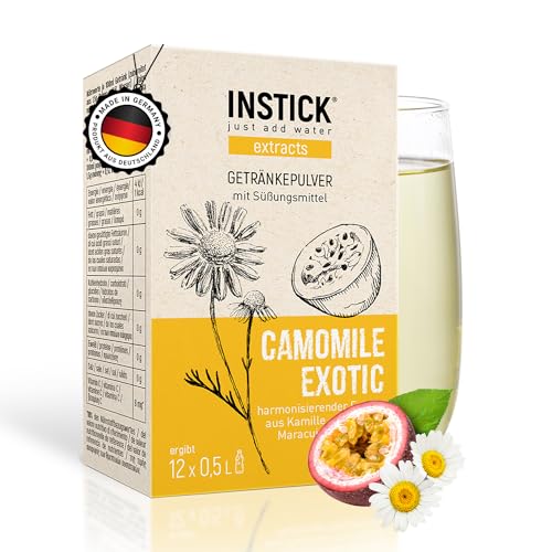 INSTICK Extracts Zuckerfreies Instant-Getränk Camomile Exotic (Kamille-Maracuja) - 1 Packung für 12 x 0,5 L - Veganes Getränkepulver Kalorienarm & Vitamin C - Instant-Pulver - für heiß & kalt von INSTICK just add water