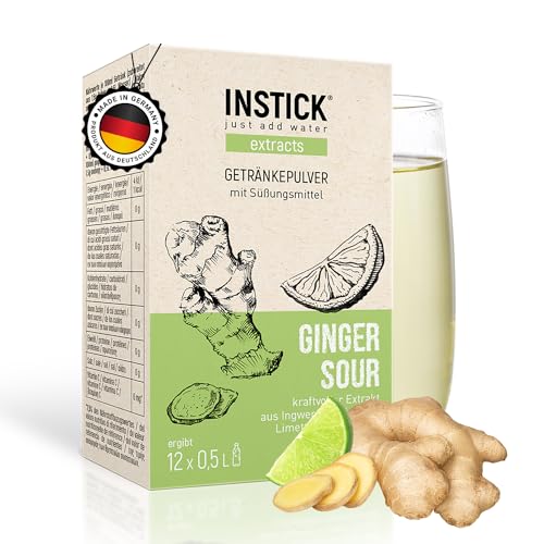 INSTICK Extracts Ginger Sour | Zuckerfreies Instant-Getränk mit Ingwer-Extrakt und natürlichem Limetten-Aroma | 1 Packung für 12 x 0,5 L Getränkepulver vegan, kalorienarm, leicht gesüßt mit Stevia von INSTICK just add water