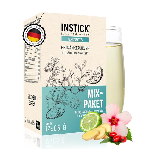 INSTICK Extracts Mix-Paket | Zuckerfreies Instant-Getränk mit verschiedenen Extrakten und natürlichen Aromen | 1 Packung für 12 x 0,5 L Getränkepulver vegan, kalorienarm, leicht gesüßt von INSTICK just add water