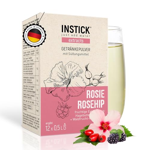 INSTICK Extracts Rosie Rosehip | Zuckerfreies Instant-Getränk mit Hagebutten- & Hibiskus-Extrakt und Waldfrucht-Aroma | 1 Packung für 12 x 0,5 L Getränkepulver vegan, kalorienarm, leicht gesüßt von INSTICK just add water