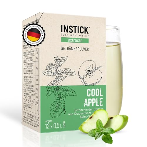 INSTICK Extracts Cool Apple | Zuckerfreies Instant-Getränk mit Krauseminze-Extrakt und natürlichem Apfel-Aroma | 1 Packung für 12 x 0,5 L Getränkepulver vegan, kalorienarm, leicht gesüßt von INSTICK just add water