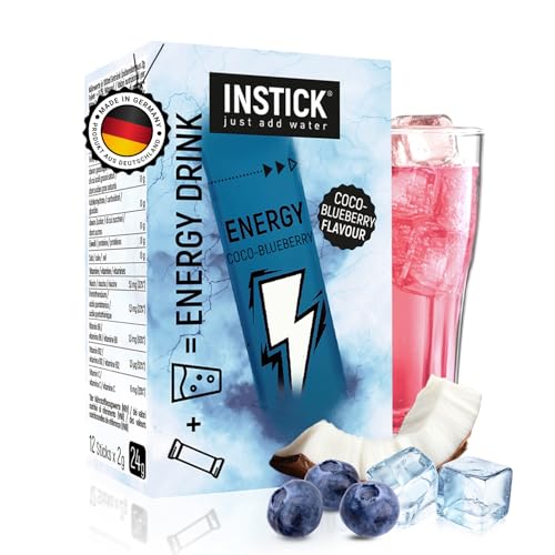 INSTICK Zuckerfreier Energydrink (Coco-Blueberry) - Kalorienarmes Energy Getränkepulver mit Koffein & Vitaminen - Instant-Pulver für 12 x 0,25 L von INSTICK just add water