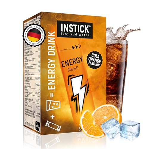 INSTICK Zuckerfreier Energydrink (Cola-Orange) - Kalorienarmes Energy Getränkepulver mit Koffein & Vitaminen - Instant-Pulver für 12 x 0,25 L von INSTICK just add water