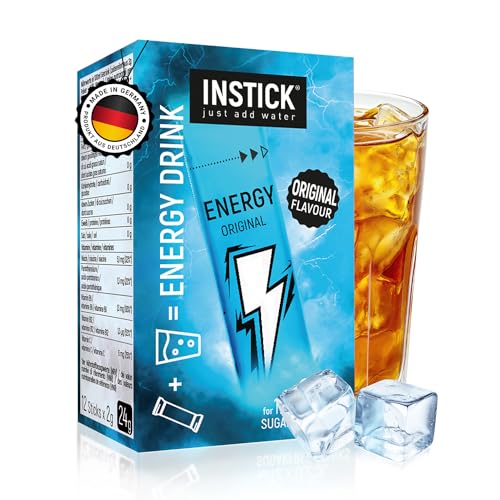 INSTICK Zuckerfreier Energydrink (Original) - Kalorienarmes Energy Getränkepulver mit Koffein & Vitaminen - Instant-Pulver für 12 x 0,25 L von INSTICK just add water