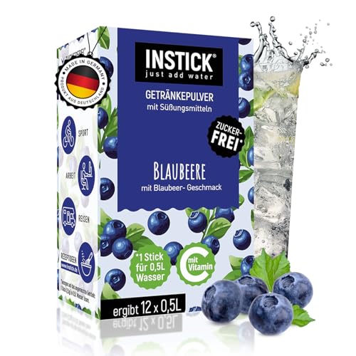 INSTICK Zuckerfreies Instant-Getränk (Blaubeere) - 1 Packung für 12 x 0,5-1 L - Veganes Getränkepulver Kalorienarm & Vitamin C - Instant-Pulver von INSTICK just add water