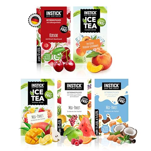 INSTICK | Zuckerfreies Instant-Getränk - Bundle 3 verschiedene Sorten | 5x12-er Packung für 60x0,5 L | Getränkepulver - vegan, kalorienarm, mit Vitamin C, aromatisiert von INSTICK just add water