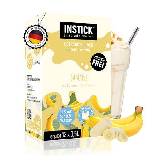 INSTICK Zuckerfreies Instant-Getränk für Milchprodukte (Banane) - 1 Packung für 12 x 0,5 L - Ideal für Milch, Joghurt, Skyr, Quark- Vegan & Kalorienarm von INSTICK just add water