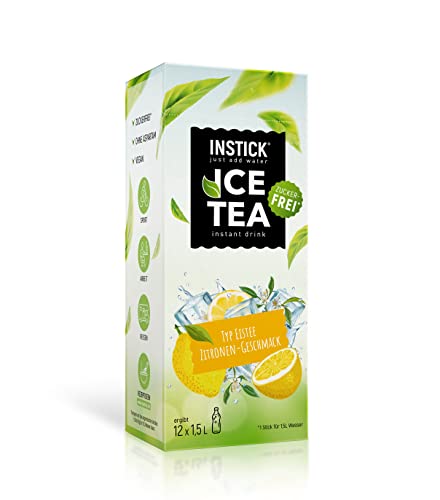 INSTICK Ice Tea | Zuckerfreies Instant-Getränk - Eistee Zitrone | Schwarzer Tee | 12-er Packung für 12 x 1,5 L | Getränkepulver - vegan, kalorienarm, mit Vitamin C, aromatisiert von INSTICK just add water