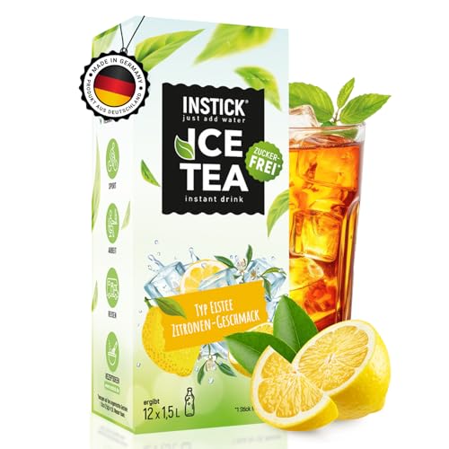 INSTICK Zuckerfreies Instant-Getränk (Eistee Zitrone) - 1 Packung für 12 x 1,5-2,5 L - Veganes Getränkepulver Kalorienarm & Vitamin C - Instant-Pulver von INSTICK just add water