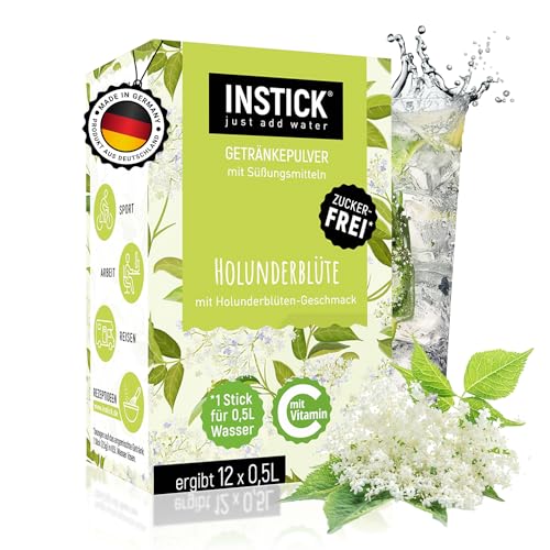 INSTICK | Zuckerfreies Instant-Getränk - Holunderblüte | 1 Packung für 12 x 0,5-1 L | vegan, kalorienarm, mit Vitamin C, aromatisiert, Instant Getränkepulver, Geschmack für Wasser von INSTICK just add water