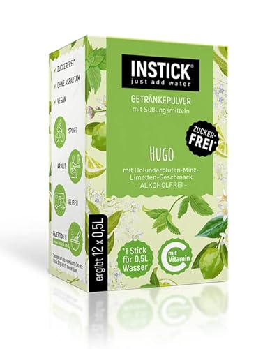 INSTICK | Zuckerfreies Instant-Getränk - Geschmack Hugo | 12-er Packung für 12 x 0,5 L | Getränkepulver - vegan, kalorienarm, mit Vitamin C, aromatisiert von INSTICK just add water