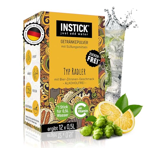 INSTICK Zuckerfreies Instant-Getränk (Radler) - 1 Packung für 12 x 0,5-1 L - Veganes Getränkepulver Kalorienarm & Vitamin C - Instant-Pulver von INSTICK just add water