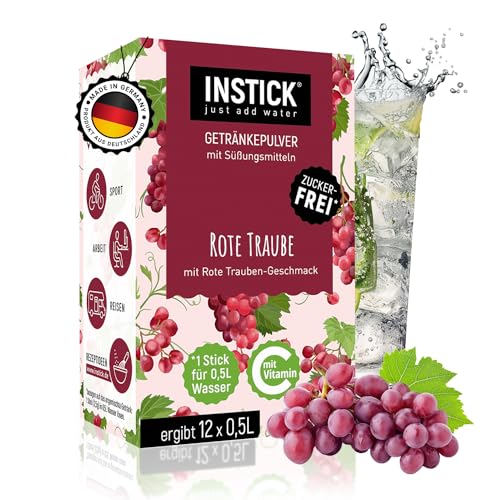 INSTICK Zuckerfreies Instant-Getränk (Rote Traube) - 1 Packung für 12 x 0,5-1 L - Veganes Getränkepulver Kalorienarm & Vitamin C - Instant-Pulver von INSTICK just add water