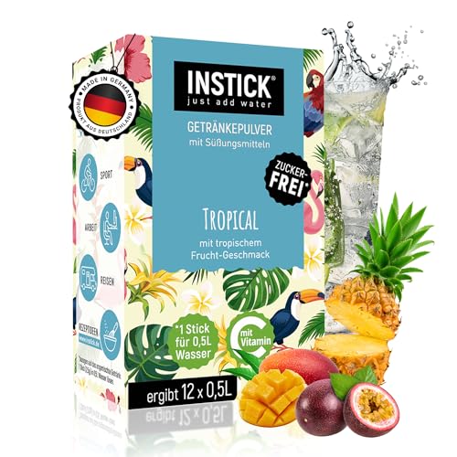 INSTICK | Zuckerfreies Instant-Getränk - Geschmack Tropical | 1 Packung für 12 x 0,5-1 L | Getränkepulver - vegan, kalorienarm, mit Vitamin C, aromatisiert von INSTICK just add water