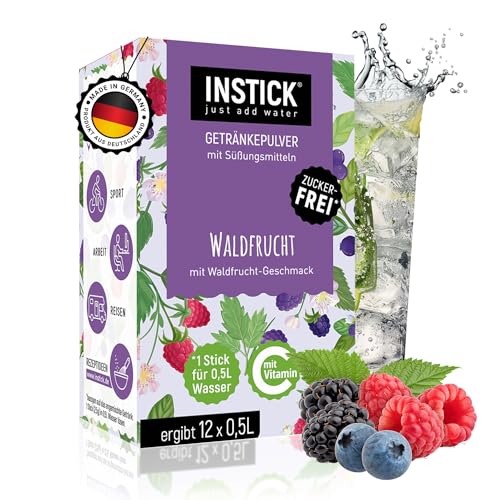 INSTICK Zuckerfreies Instant-Getränk (Waldfrucht) - 1 Packung für 12 x 0,5-1 L - Veganes Getränkepulver Kalorienarm & Vitamin C - Instant-Pulver von INSTICK just add water