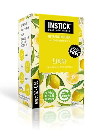 INSTICK | Zuckerfreies Instant-Getränk - Geschmack Zitrone | 12-er Packung für 12 x 0,5 L | Getränkepulver - vegan, kalorienarm, mit Vitamin C, aromatisiert von INSTICK just add water