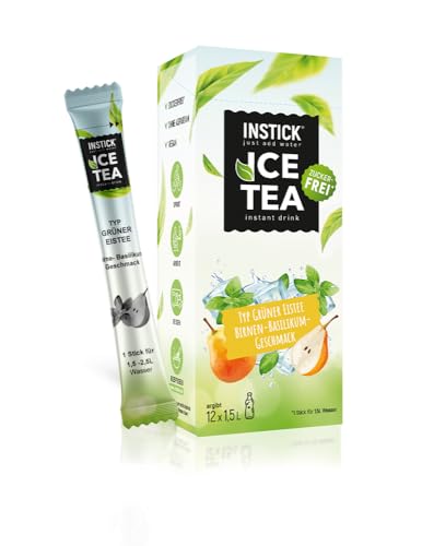 INSTICK Ice Tea | Zuckerfreies Instant-Getränk - Eistee Birne & Basilikum | Grüner Tee | 12-er Packung für 12 x 1,5 L | Getränkepulver - vegan, kalorienarm, mit Vitamin C, aromatisiert von INSTICK just add water