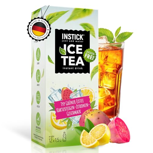 INSTICK Ice Tea | Zuckerfreies Instant-Getränk - Eistee Kaktusfeige & Zitrone | Grüner Tee | 1 Packung für 12 x 1,5-2,5 L | Getränkepulver - vegan, kalorienarm, mit Vitamin C, aromatisiert, für Wasser von INSTICK just add water