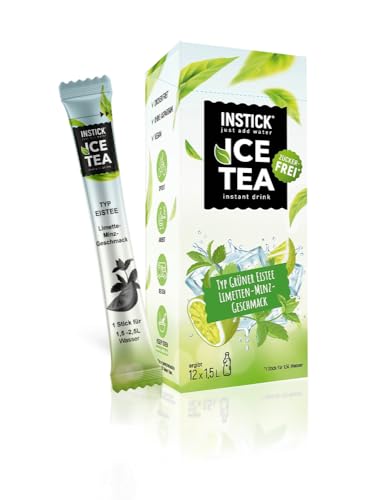 INSTICK Ice Tea | Zuckerfreies Instant-Getränk - Eistee Limette & Minze | Grüner Tee | 12-er Packung für 12 x 1,5 L | Getränkepulver - vegan, kalorienarm, mit Vitamin C, aromatisiert, für Wasser von INSTICK just add water