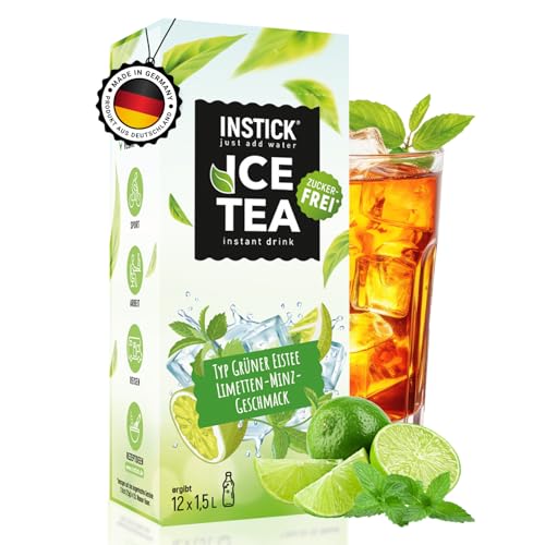 INSTICK Zuckerfreies Instant-Getränk (Eistee Limette & Minze) - 1 Packung für 12 x 1,5-2,5 L- Veganes Getränkepulver Kalorienarm & Vitamin C - Instant-Pulver von INSTICK just add water