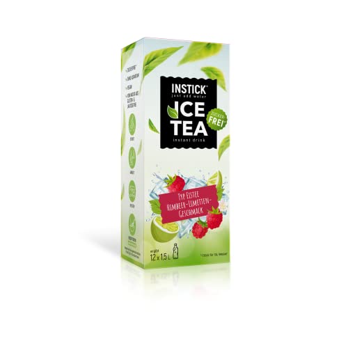 INSTICK Ice Tea | Zuckerfreies Instant-Getränk - Eistee Himbeere & Limette | Schwarzer Tee | 12-er Packung für 12 x 1,5 L | Getränkepulver - vegan, kalorienarm, mit Vitamin C, aromatisiert von INSTICK just add water