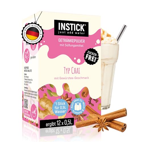 INSTICK | Zuckerfreies Instant-Getränk - Typ Chai | 12-er Packung für 12 x 0,5 L | vegan, kalorienarm, mit Vitamin C, aromatisiert, Instant Getränkepulver, Geschmack für Milch oder Wasser von INSTICK just add water