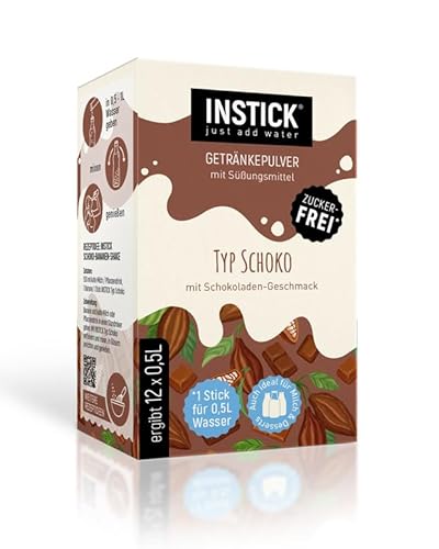 INSTICK | Zuckerfreies Instant-Getränk - Typ Schoko | 12-er Packung für 12 x 0,5 L | Getränkepulver - vegan, kalorienarm, mit Vitamin C, aromatisiert von INSTICK just add water