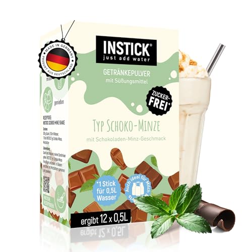 INSTICK Zuckerfreies Instant-Getränk für Milchprodukte (Schoko-Minze) - 1 Packung für 12 x 0,5 L - Ideal für Milch, Joghurt, Skyr, Quark- Vegan & Kalorienarm von INSTICK just add water