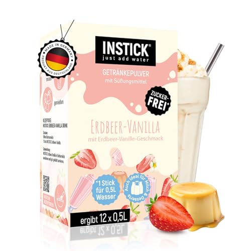 INSTICK Zuckerfreies Instant-Getränk für Milchprodukte (Erdbeer-Vanilla) - 1 Packung für 12 x 0,5 L - Ideal für Milch, Joghurt, Skyr, Quark- Vegan & Kalorienarm von INSTICK just add water