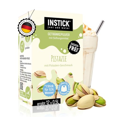 INSTICK Zuckerfreies Instant-Getränk für Milchprodukte (Pistazie) - 1 Packung für 12 x 0,5 L - Ideal für Milch, Joghurt, Skyr, Quark- Vegan & Kalorienarm von INSTICK just add water